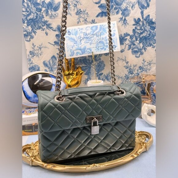 🆕 KURT GEIGER LONDON 🧿 NWOT Brixton Lock Quilted Leather Shoulder Bag, Green - Picture 2 of 16